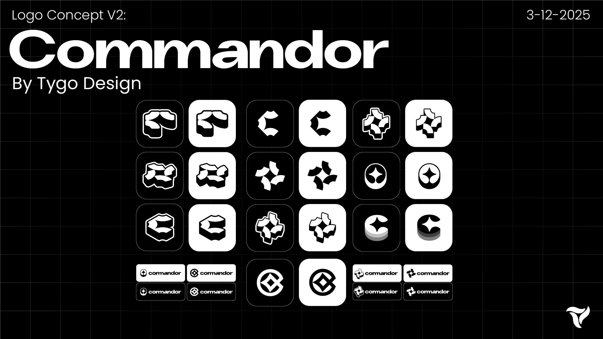 Commandor tweede logo concept met pictogrammen en merkiconen