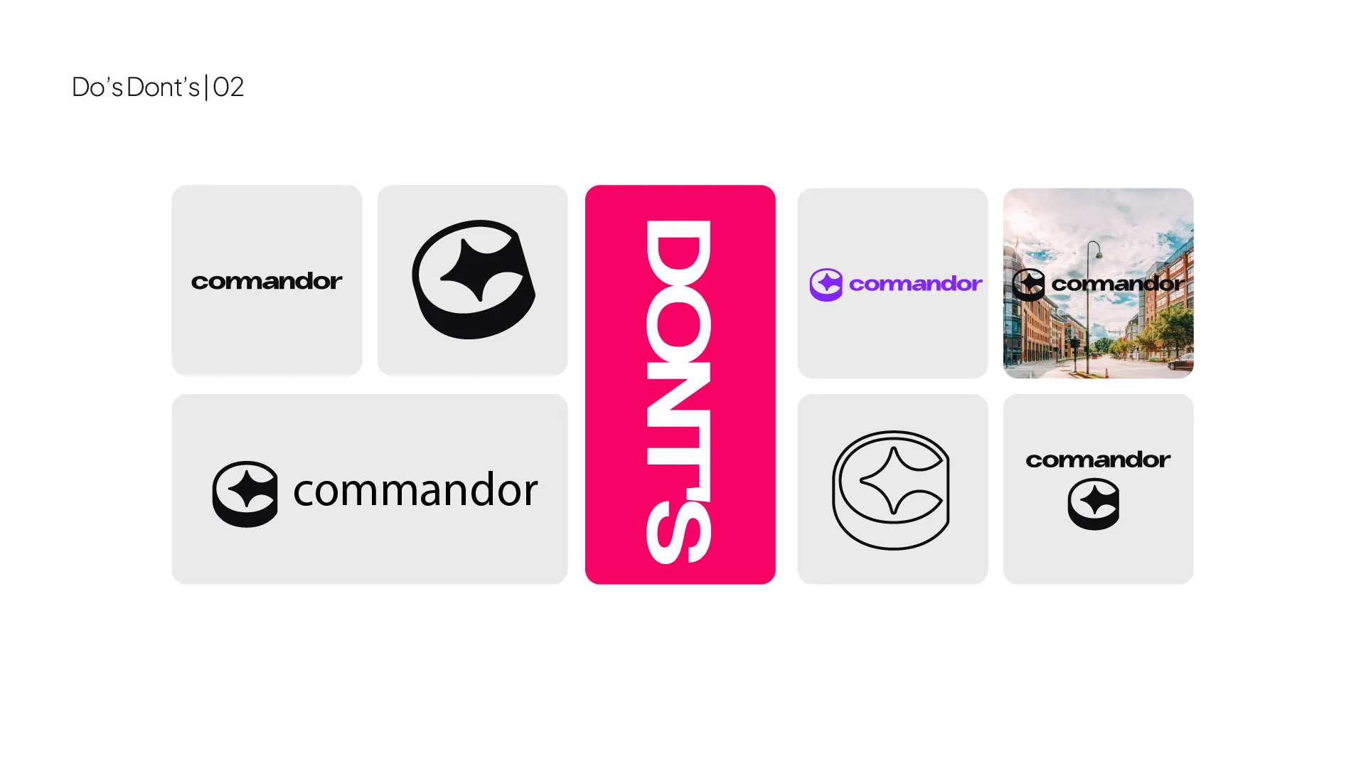 Commandor brand guide met foutieve logo toepassingen
