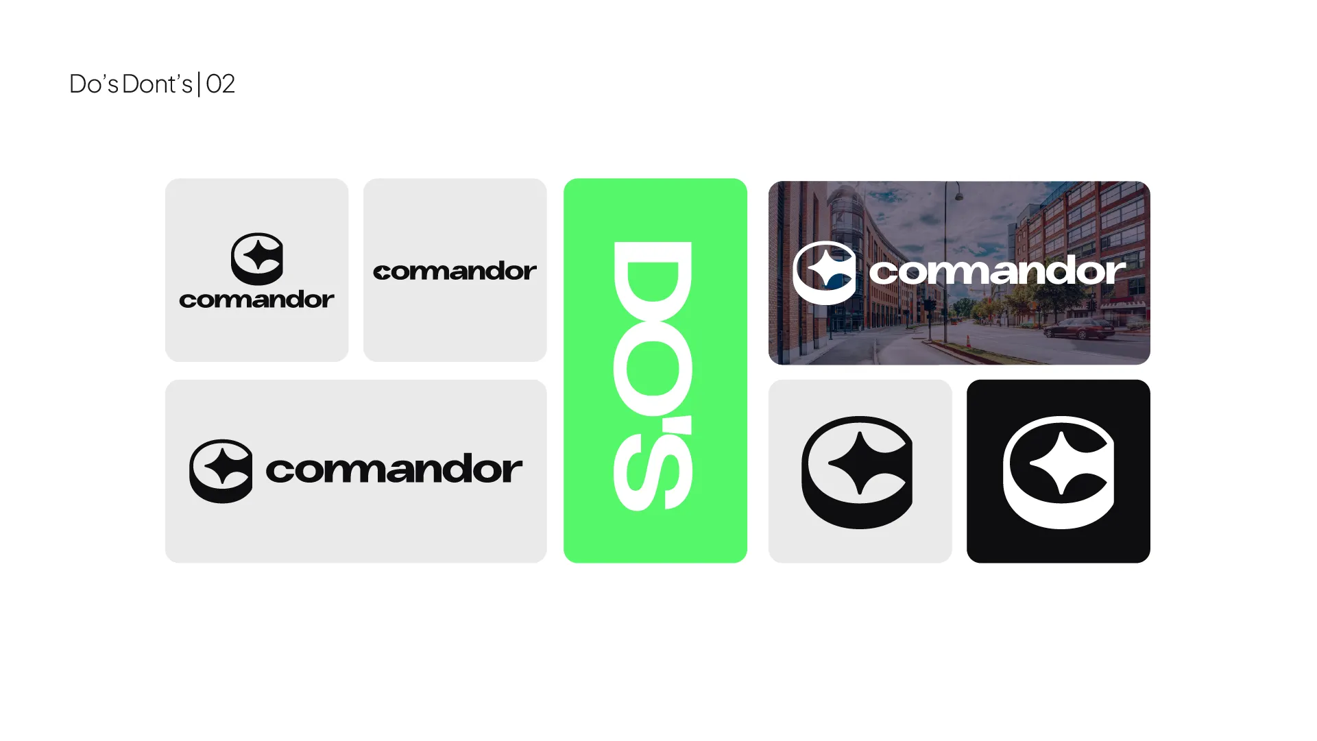 Commandor brand guide met correcte logo toepassingen