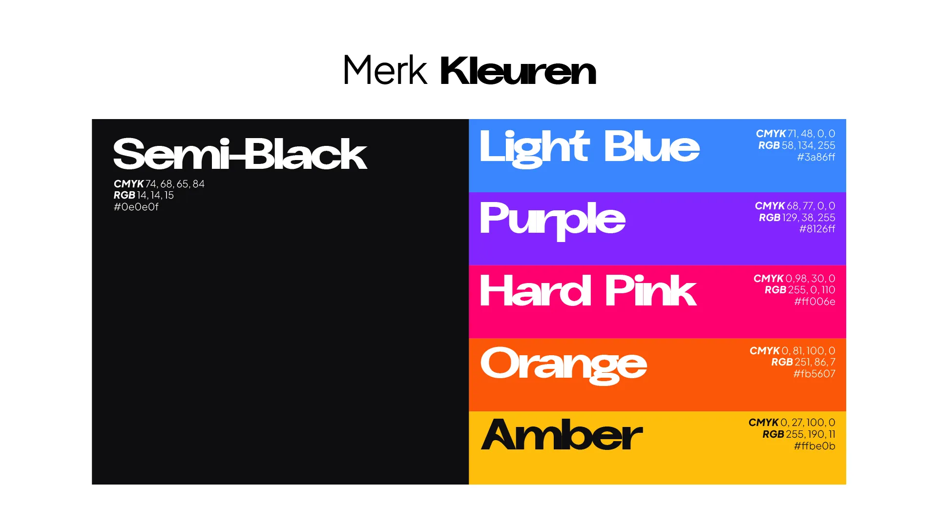 Commandor merkkleuren met semi black, light blue, purple en orange