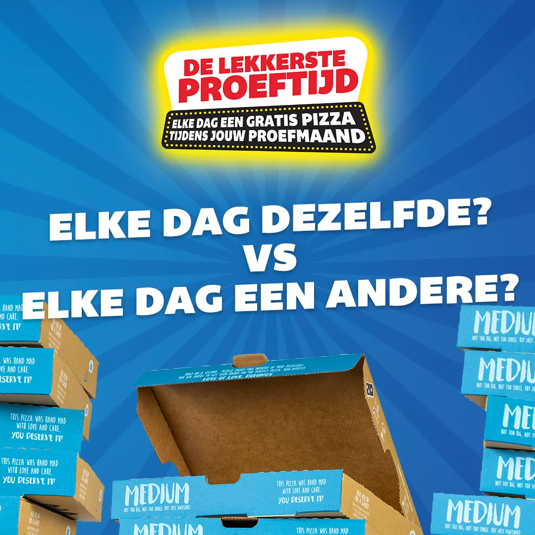 Domino's campagnebeeld met pizzadoos en keuzevraag