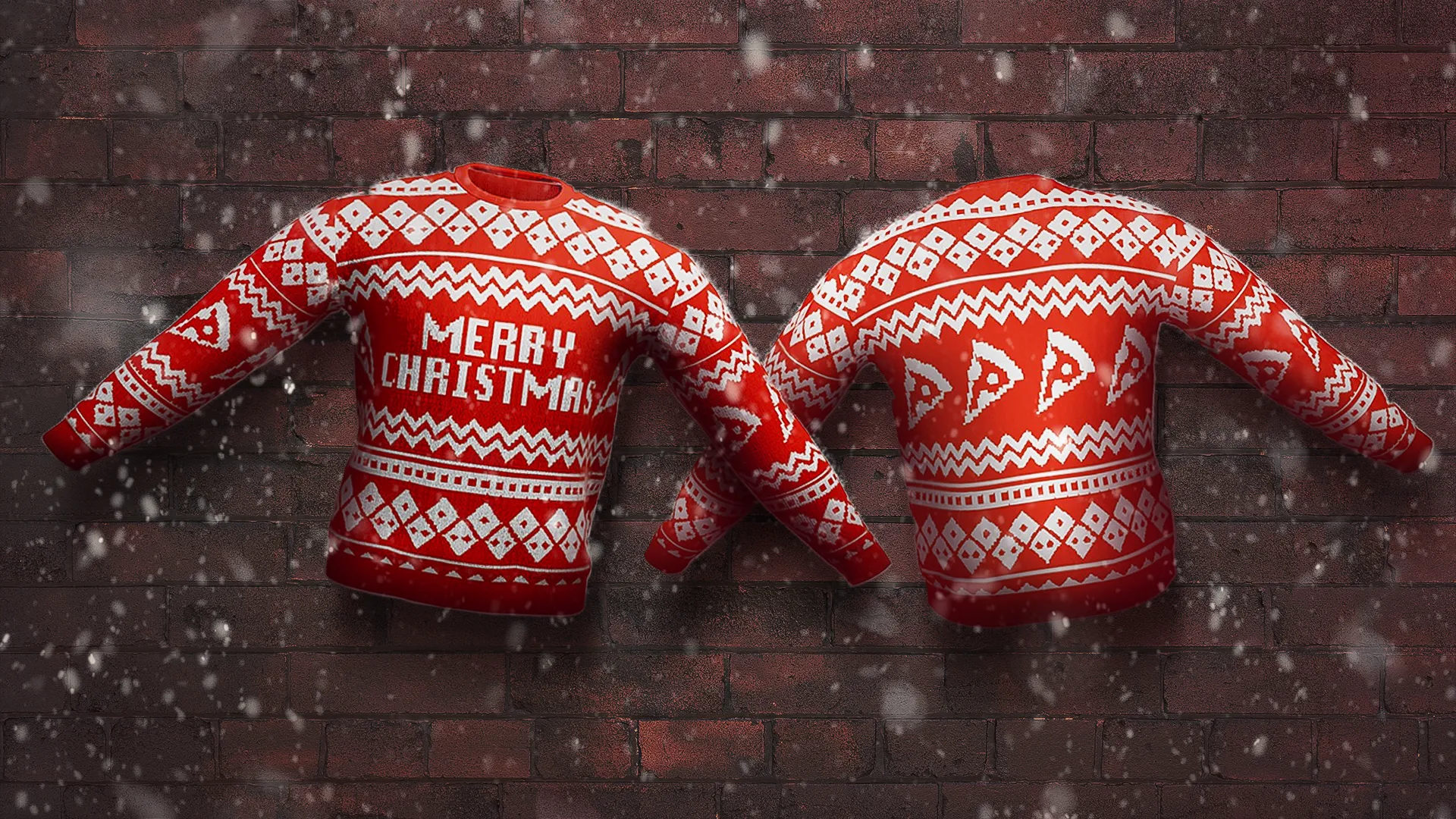 Domino's kersttrui en muts met rood patroon