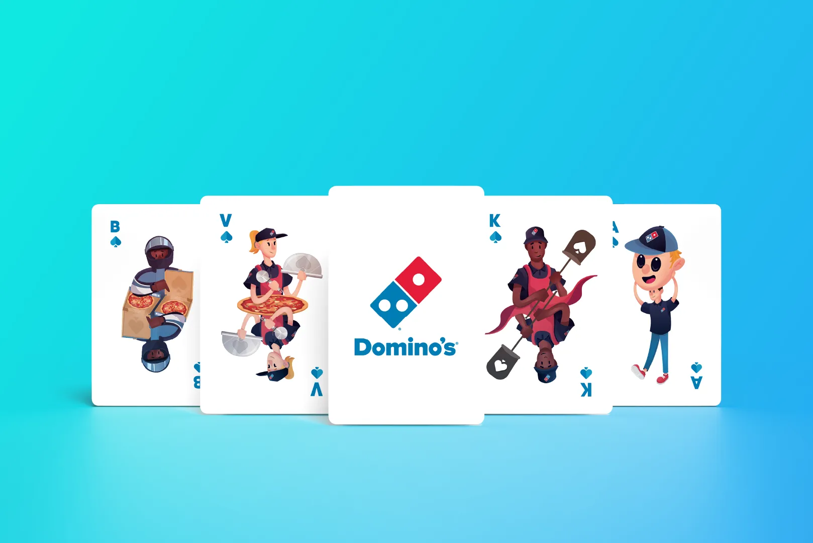 Domino's kaartspel ontwerp met illustraties en rode achterkant