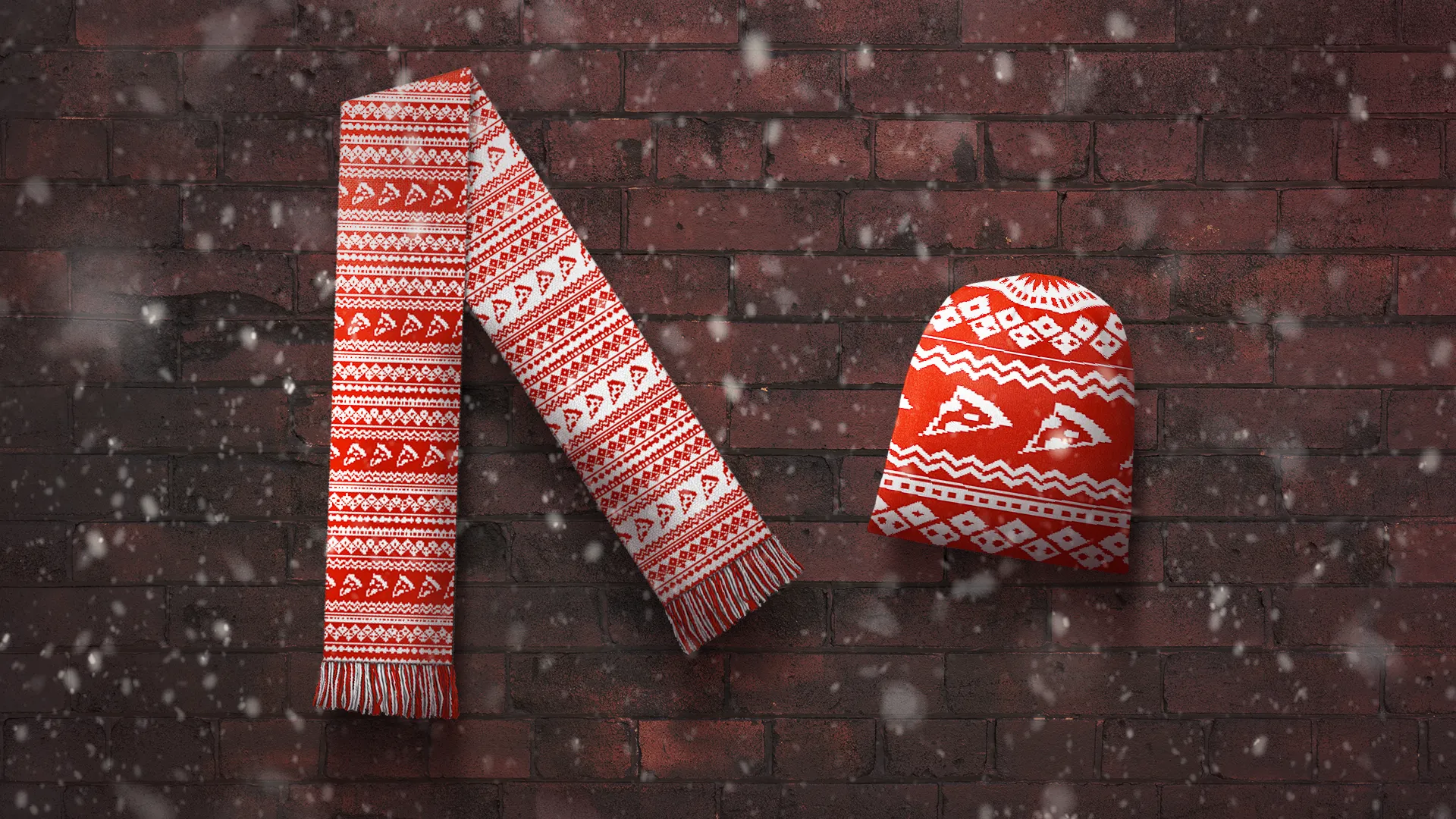 Domino's kerstsjaal en muts als merchandise ontwerp