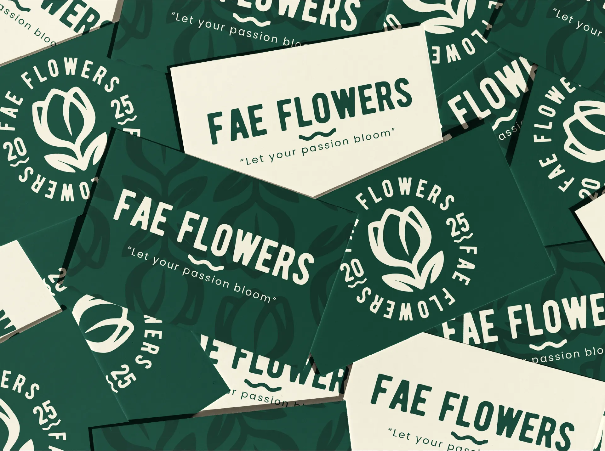 FAE Flowers visitekaartjes en merkkaartjes met groene huisstijl