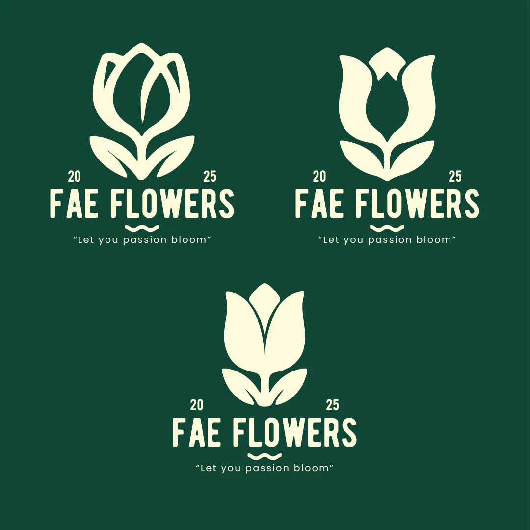 FAE Flowers definitieve logo varianten op groene achtergrond