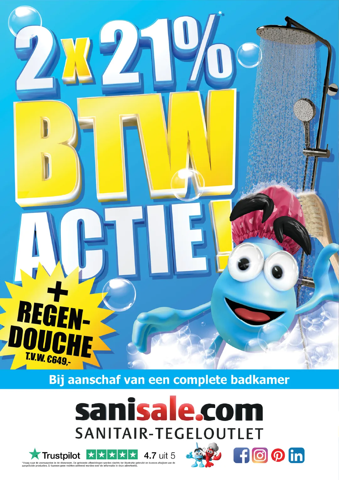 FG-Groep Sani-sale campagneposter met blauwe btw actie