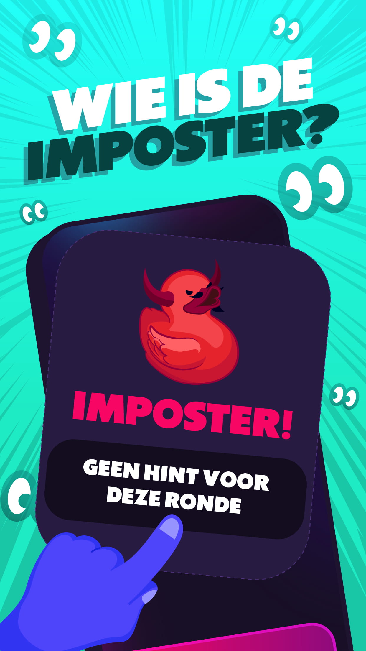 Duckz partygame scherm voor het spel Wie is de imposter