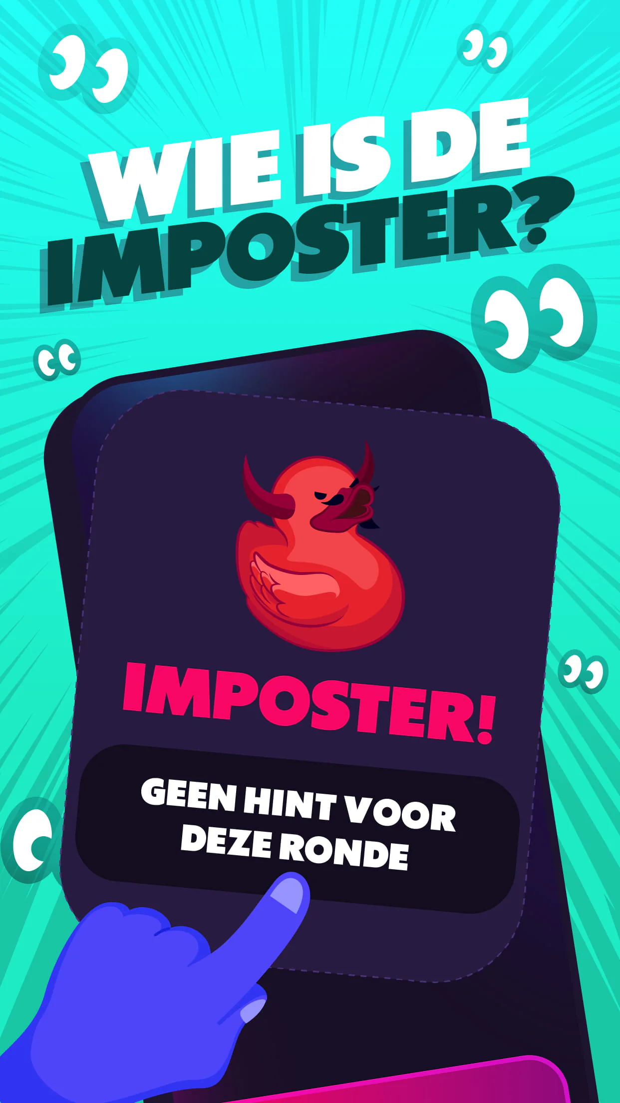 Duckz partygame scherm voor het spel Wie is de imposter