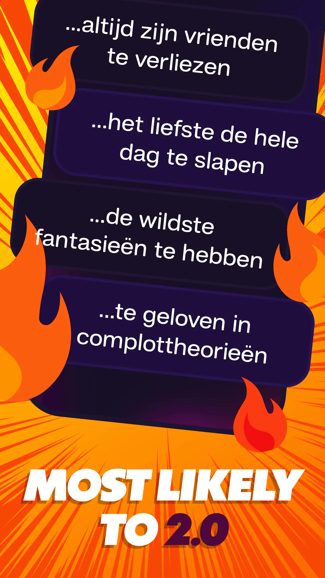 Duckz Most Likely To scherm met stellingen voor spelers
