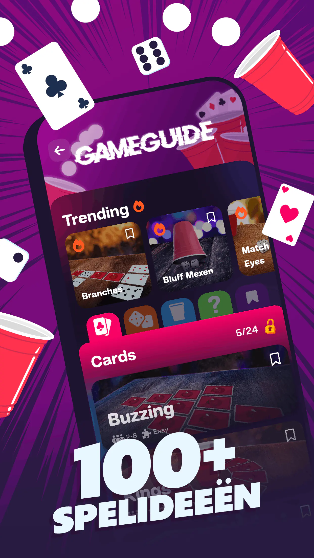 Duckz gameguide scherm met categorieën en meer dan 100 speelideeën