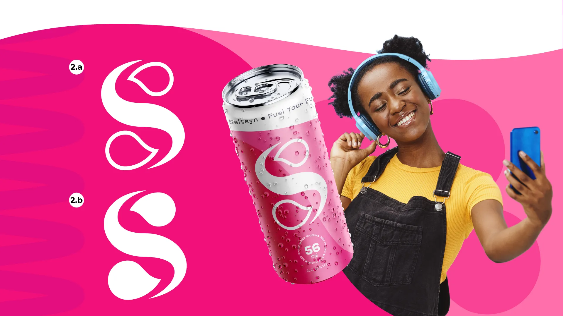 Seltsyn logo concept met roze campagnebeeld en blikje