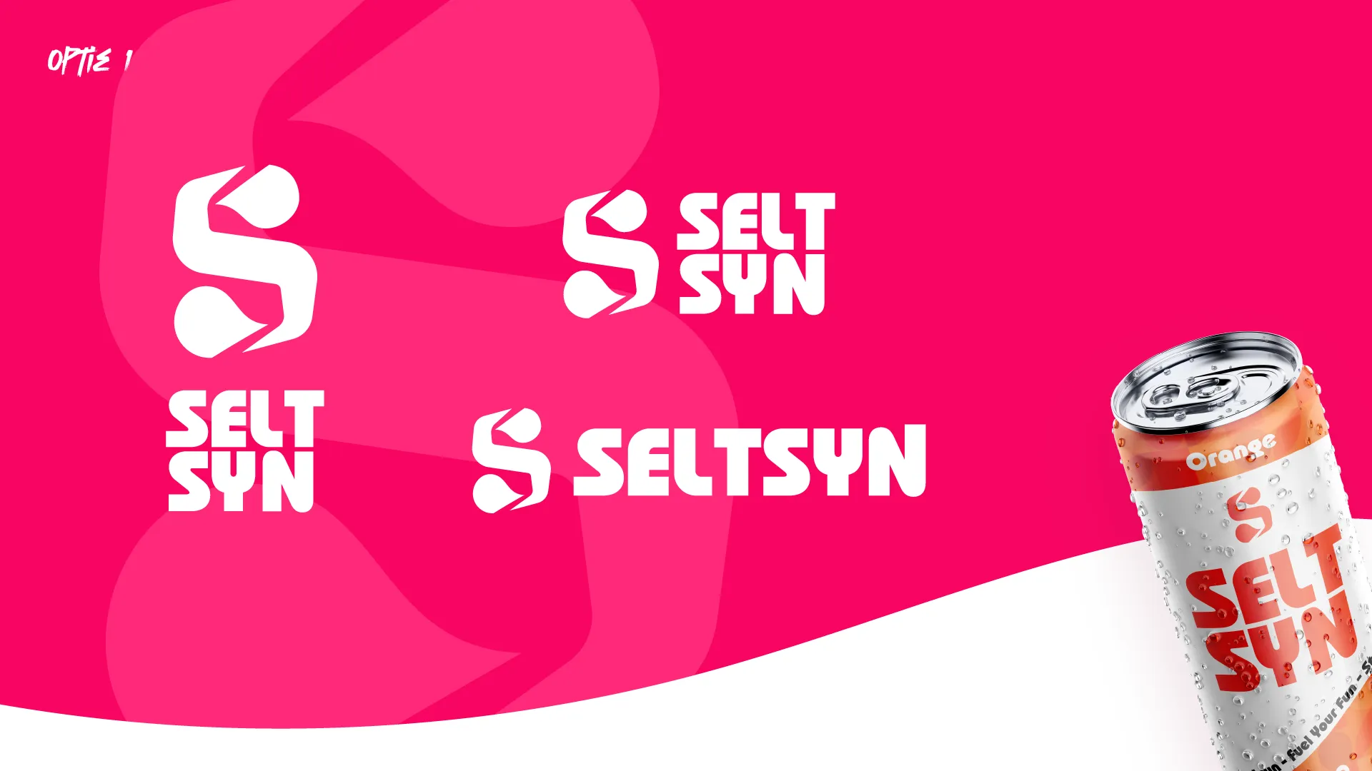 Seltsyn eerste logo toepassing met blikjes op roze achtergrond