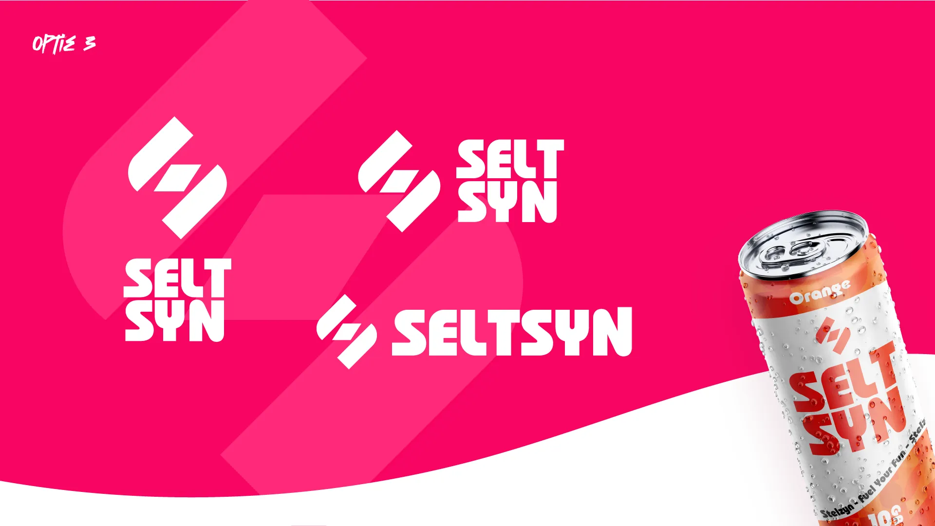 Seltsyn derde logo toepassing met woordmerk en blikje