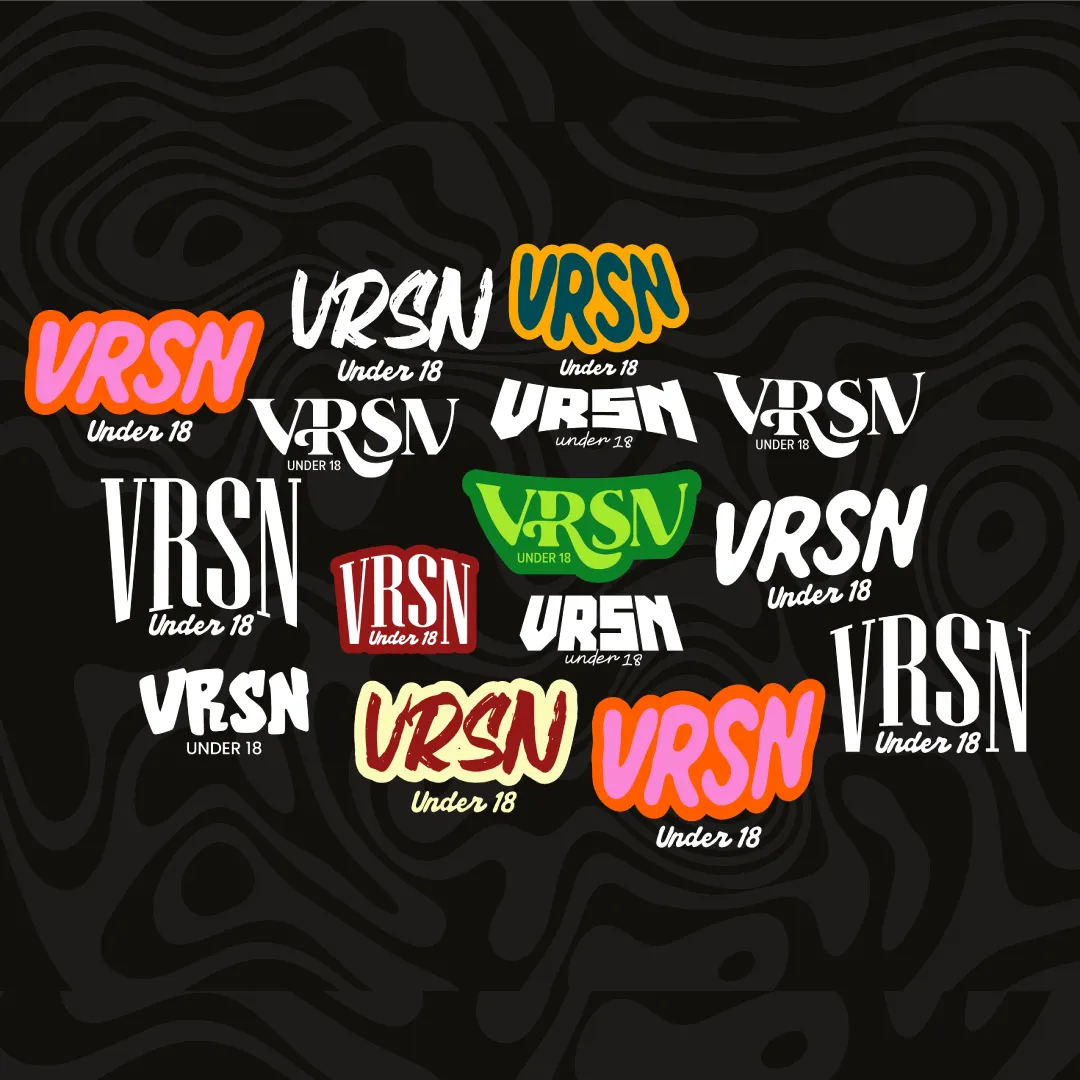 Eerste verkenning van verschillende logo- en typografierichtingen voor VRSN Under 18