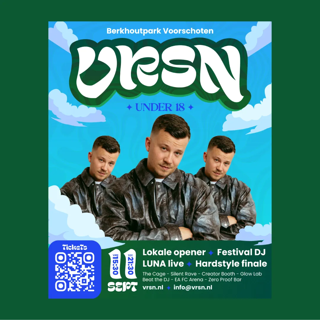 Blauw-groen posterconcept voor VRSN Under 18