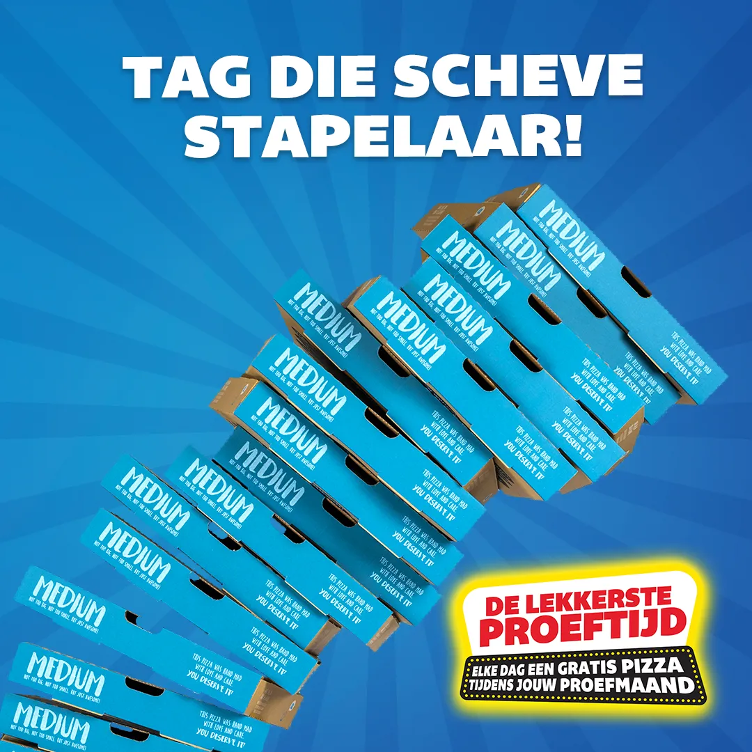 Social media campagnebeeld voor Domino’s actie “De lekkerste proeftijd” in vierkant formaat