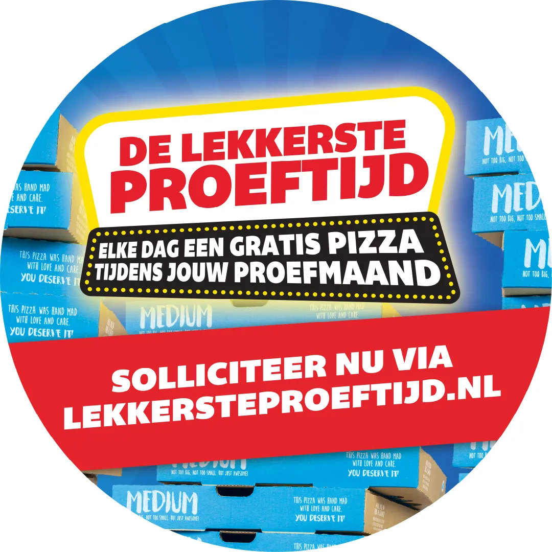 Stickerontwerp toegepast in Domino’s winkels voor de actie “De lekkerste proeftijd”