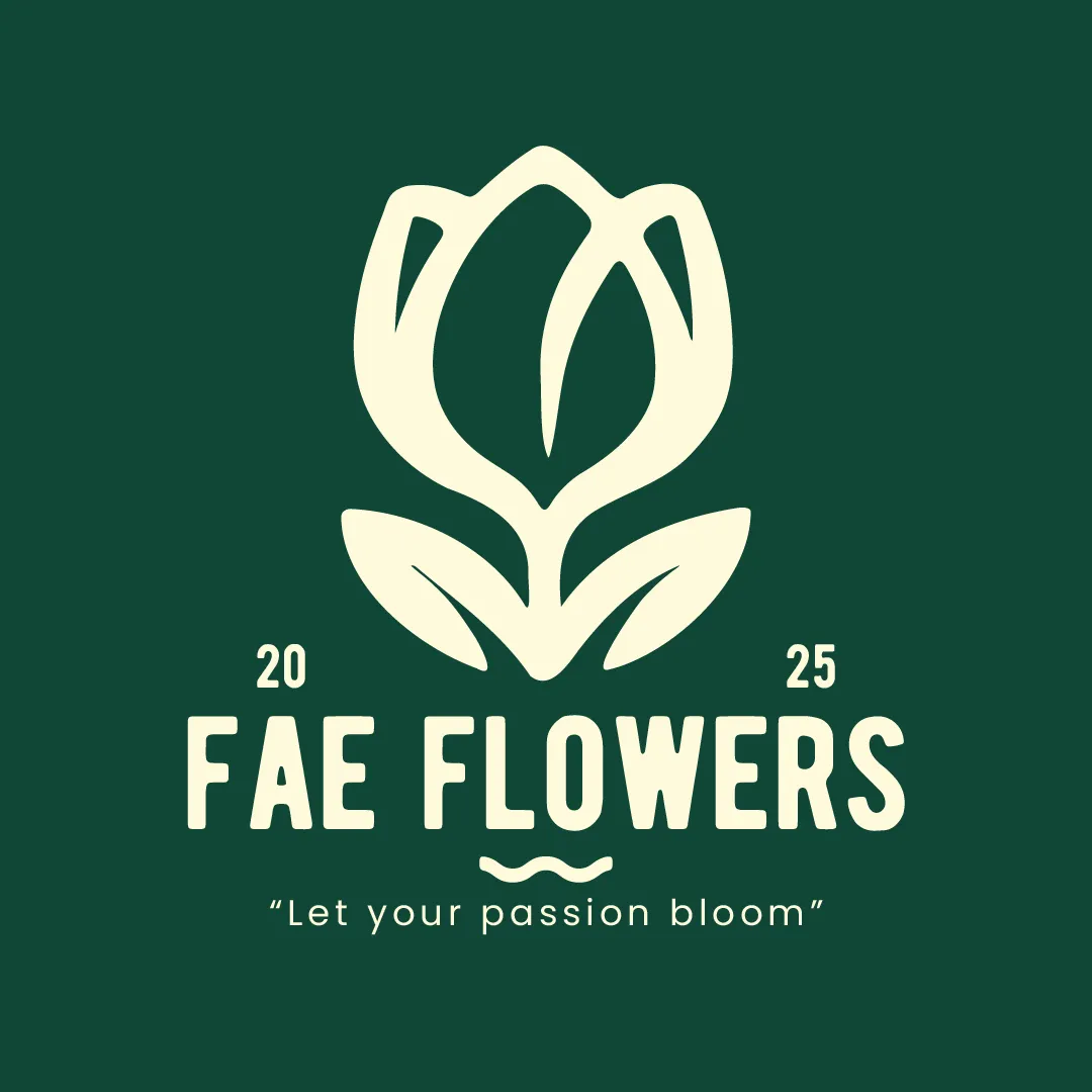 Hoofdlogo van FAE met tulp-symbool en typografie onder het beeldmerk