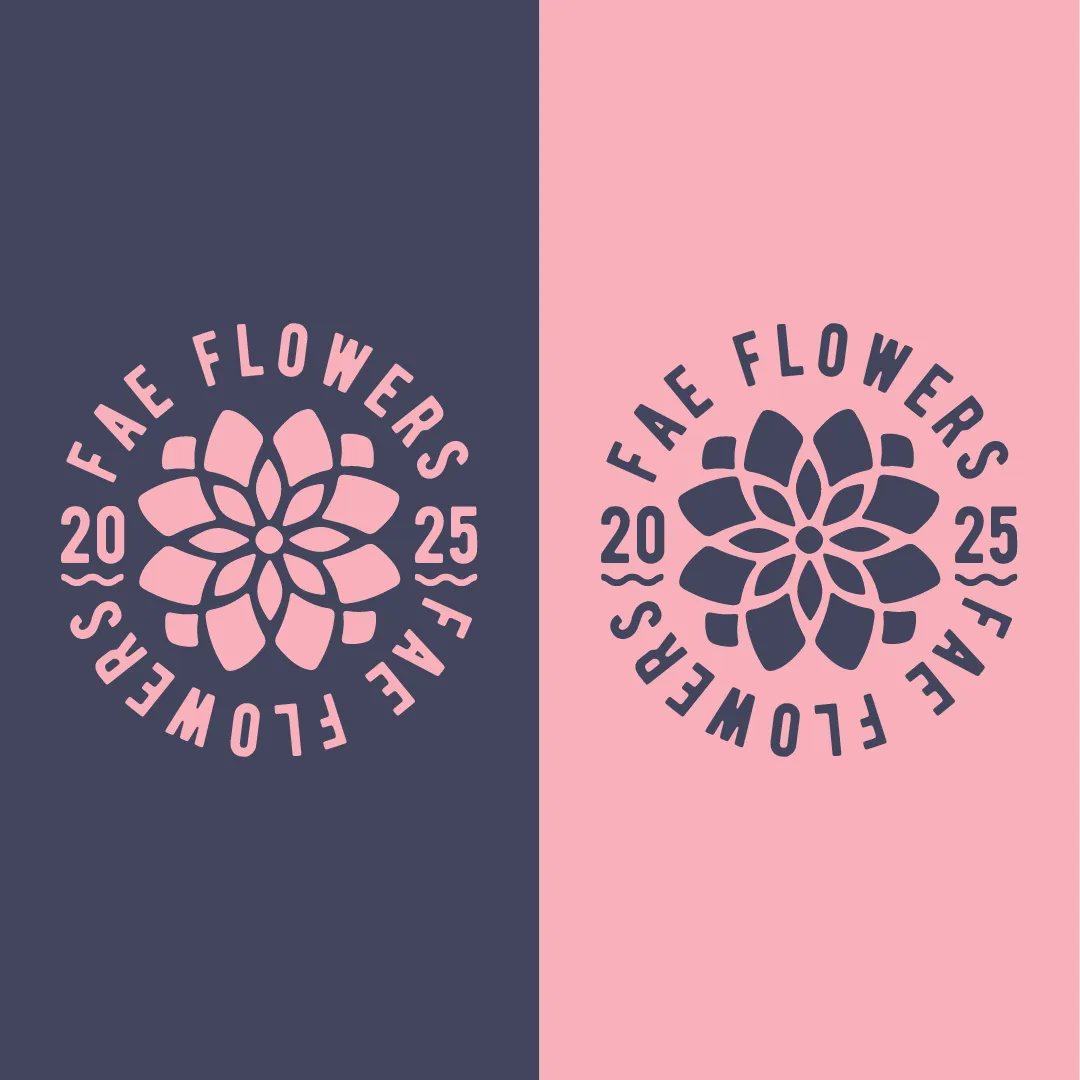 Tweede logo-richting voor FAE met alternatief bloemconcept en omliggende typografie