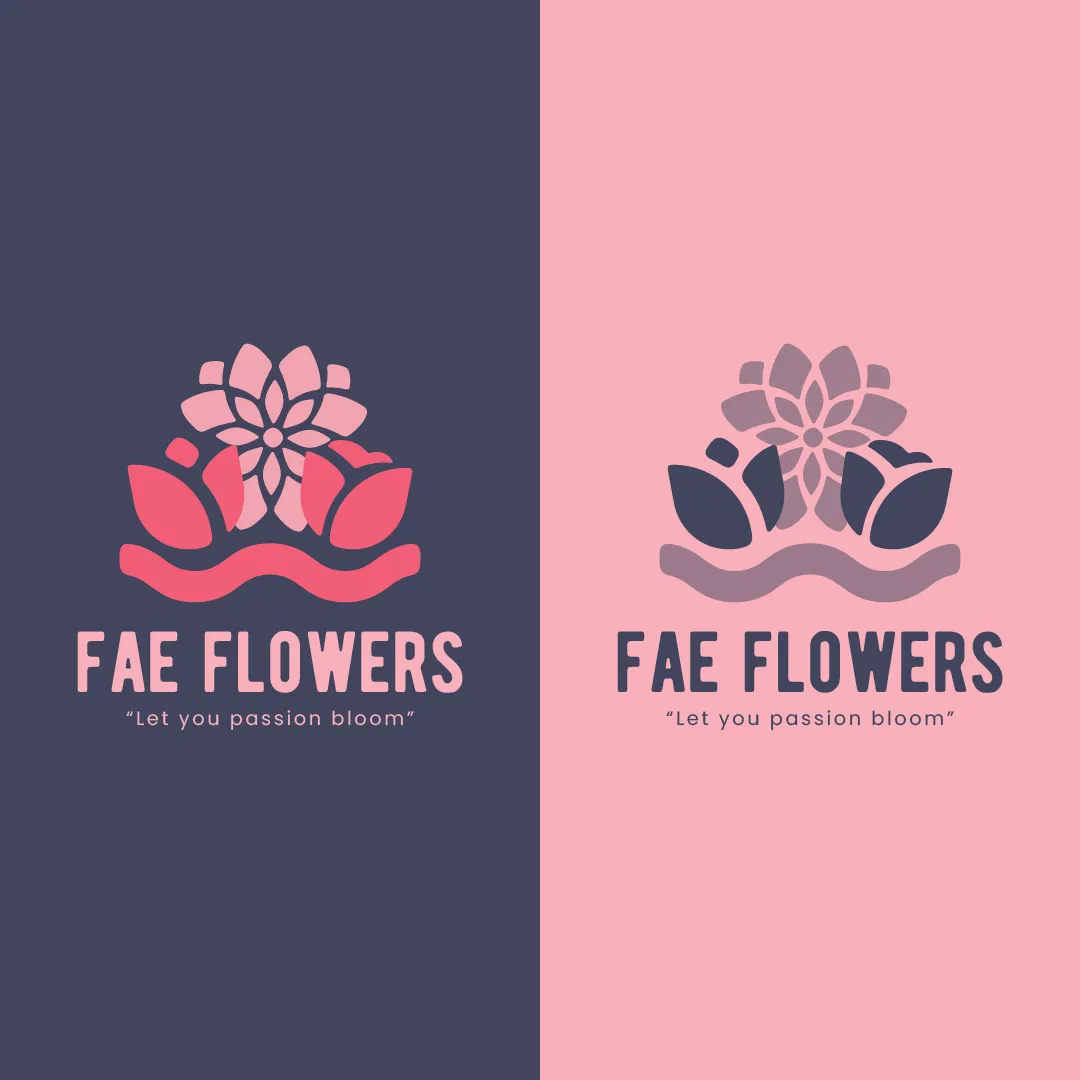Logo-iteratie voor FAE met bloemmotief en dubbele tulp als visuele variatie
