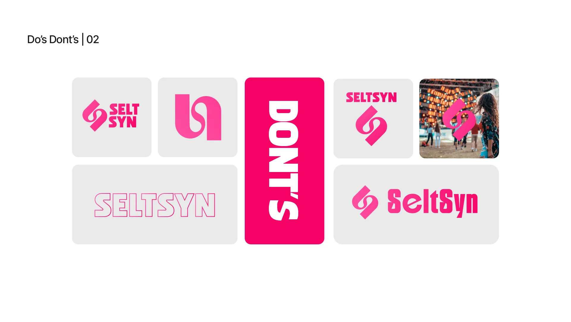 Onjuiste toepassingen van het Seltsyn logo zoals vastgelegd in de brand guidelines